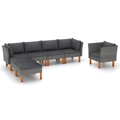 7 Piece Patio Lounge Set Poly Rattan and Eucalyptus Wood