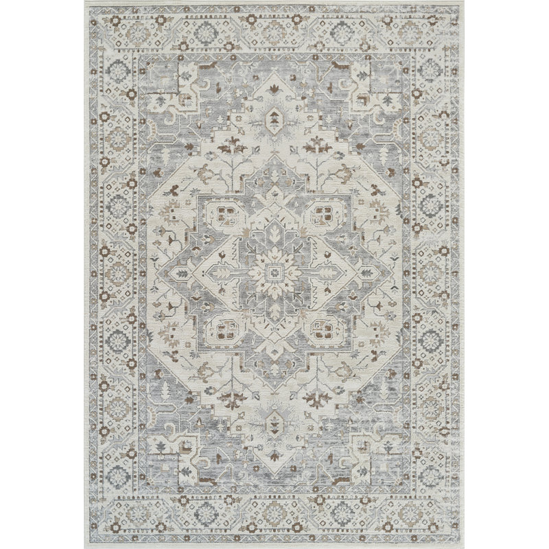 Rug Branch Rasan 4' x 6' (3'11" x 5'7") Grey/Beige Oriental Indoor Area Rug, Contemporary, Medium Pile, Stain-Resistant Carpet - Living Room, Bedroom, Dining Room, and Kitchen