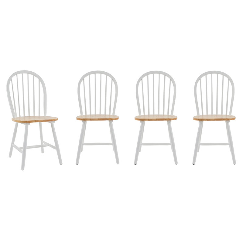 Solid Wood Dining Chairs With Slat Back, Farmhouse Side Chair For Ktichen/Dining Room, Natural/White, 4