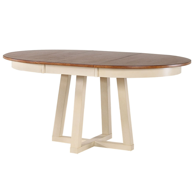 Carmavy Round Extendable Solid Wood Pedestal Dining Table, Caramel Top/Biscotti Base
