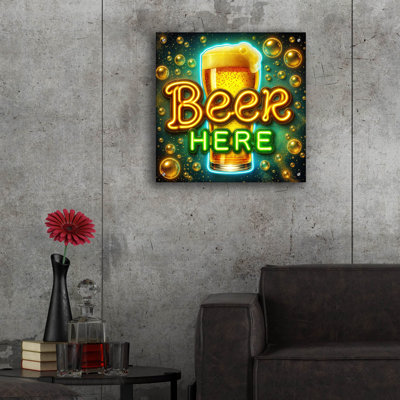  «Beer Here» par Rey Klimt, art mural en verre acrylique, 12 po x 12 po