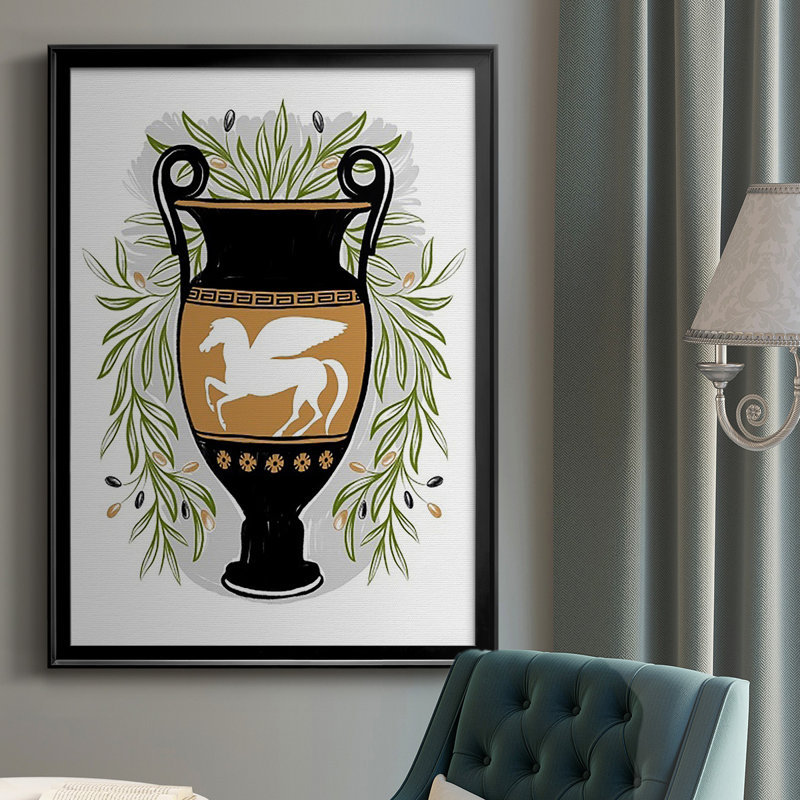 «Greek Vases III», reproduction encadrée de qualité supérieure - prête à être accrochée, H 42,5 po x l 30,5 po x P 1 po, Noir