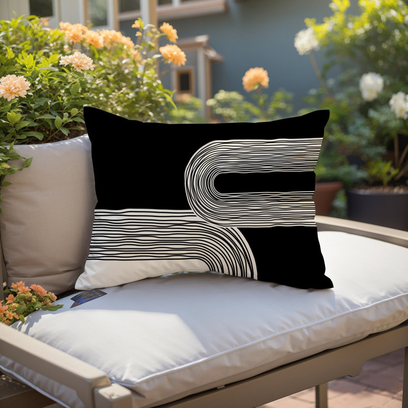 Housse et insert de coussin rectangulaire intérieur / extérieur en polyester filé Cassie, Noir, H 18 po x l 25 po