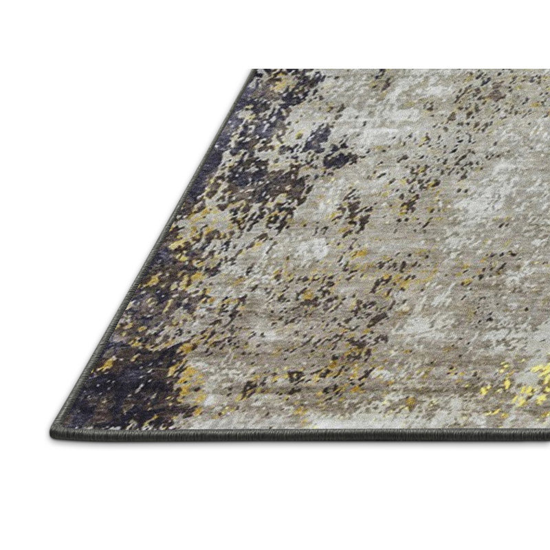 Tapis abstrait gris / jaune, Rectangle 3 pi x 5 pi