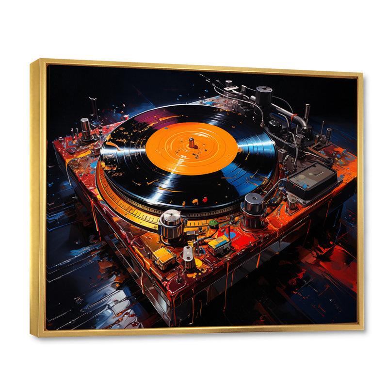 Disque vinyle, sérénade II sur toile, H 30 po x l 40 po x P 1,5 po, Cadre flottant doré