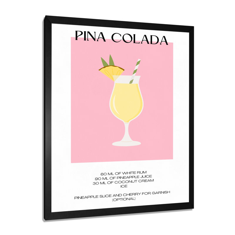 Pina Colada Cocktail Party - Décoration murale cocktails, Cadre photo noir simple, H 20 po x l 12 po