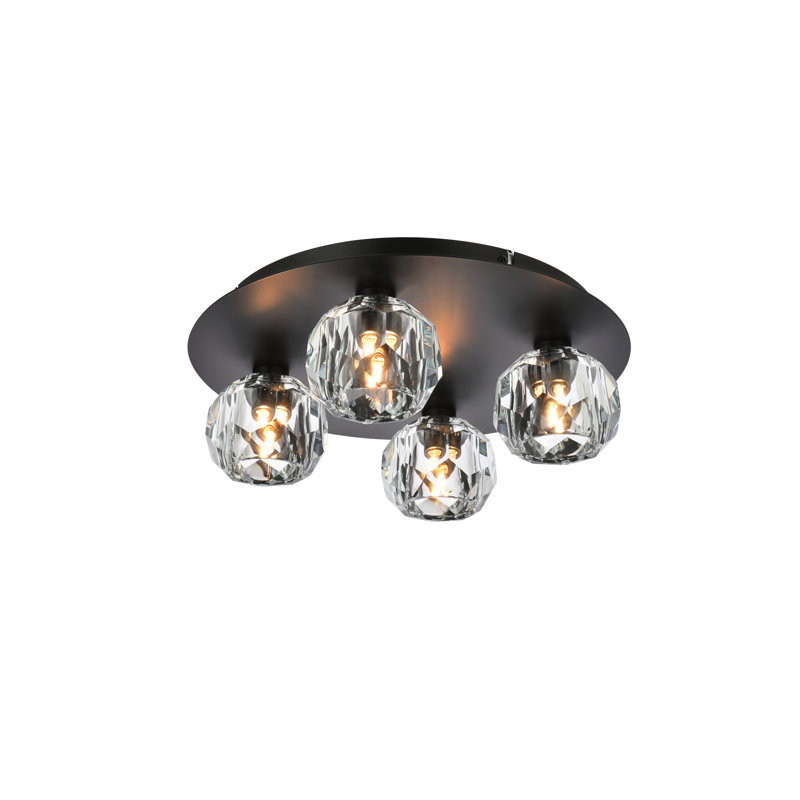 Plafonnier encastré en cristal Whitchurch, Noir, 4 lumières, H 4 po x l 14 po x P 14 po