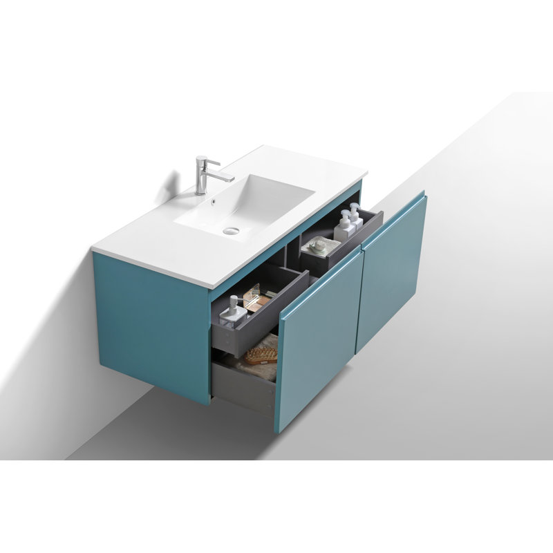 Ensemble de meuble-lavabo simple mural 48 po Balli, Vert sarcelle