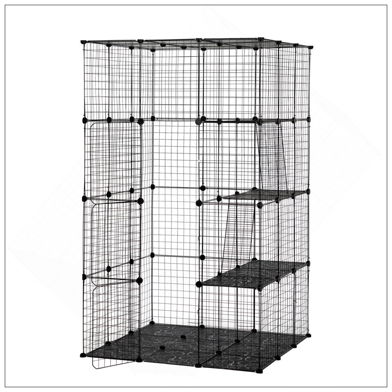 3-Tier Wire Cat Cage With Platforms, Ramp Ladders, And Doors For Indoor And Outdoor Use