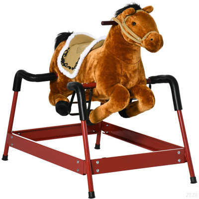 Kids Spring Rocking Horse, Ride On Horse For Girls And Boys With Animal Sounds, Plush Horse Ride-On With Soft Feel, Interactive Toy For Kids
