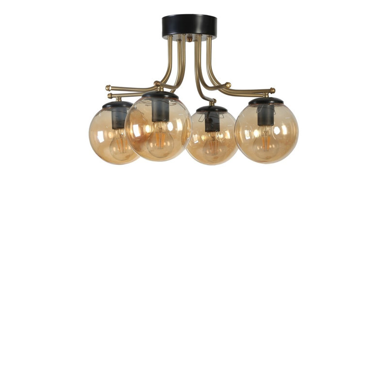 Élégant lustre en métal avec ambre et capuchon en verre noir, 19,7 po de diamètre x 12,6 po de hauteur | Douille E27, 40 W maximum | Luminaire élégant pour la maison et le bureau, classé IP20, design moderne, parfait pour n'importe quelle pièce