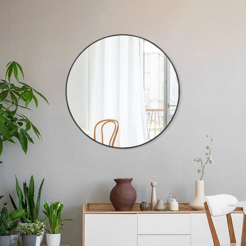 Miroir mural moderne à cadre rond, 24 po x 24 po, Noir
