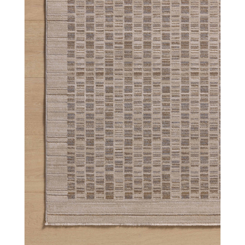 Amber Lewis Natural Slate Geometric Wool Area Rug with Fringe