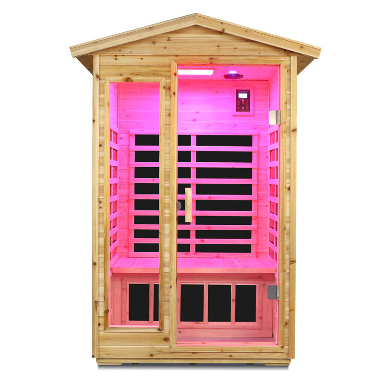 Sauna extérieur Brennor pour 2 personnes avec chauffage infrarouge lointain et fabrication en vieux sapin
