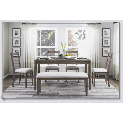 Ensemble de table de salle à manger élégant 6 pièces avec banc et chaises d'appoint, mobilier en bois brun clair confortable pour une salle à manger moderne