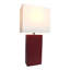 Lampe de table en cuir 21 po avec abat-jour rectangulaire en lin blanc-105865462-81096627-105848919