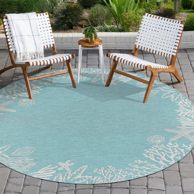 Tapis turquoise à imprimé animal Zendaya, Rond 7 pi 10 po