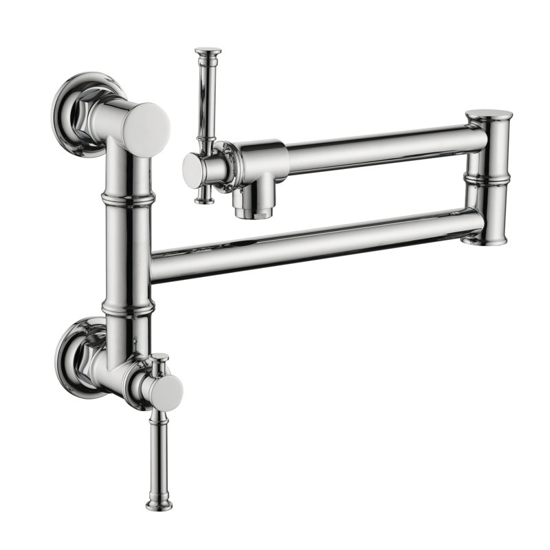Wall Mounted Pot Filler Faucet, Modern Brass Pot Filler Two-Attachment Waln Pot Filler Swing Arm, Chrome