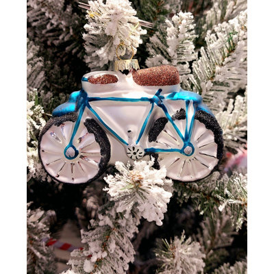 Christmas Glass Ornament - Blue Bicycle by Wizardi F07M3-49 HB-SY25007