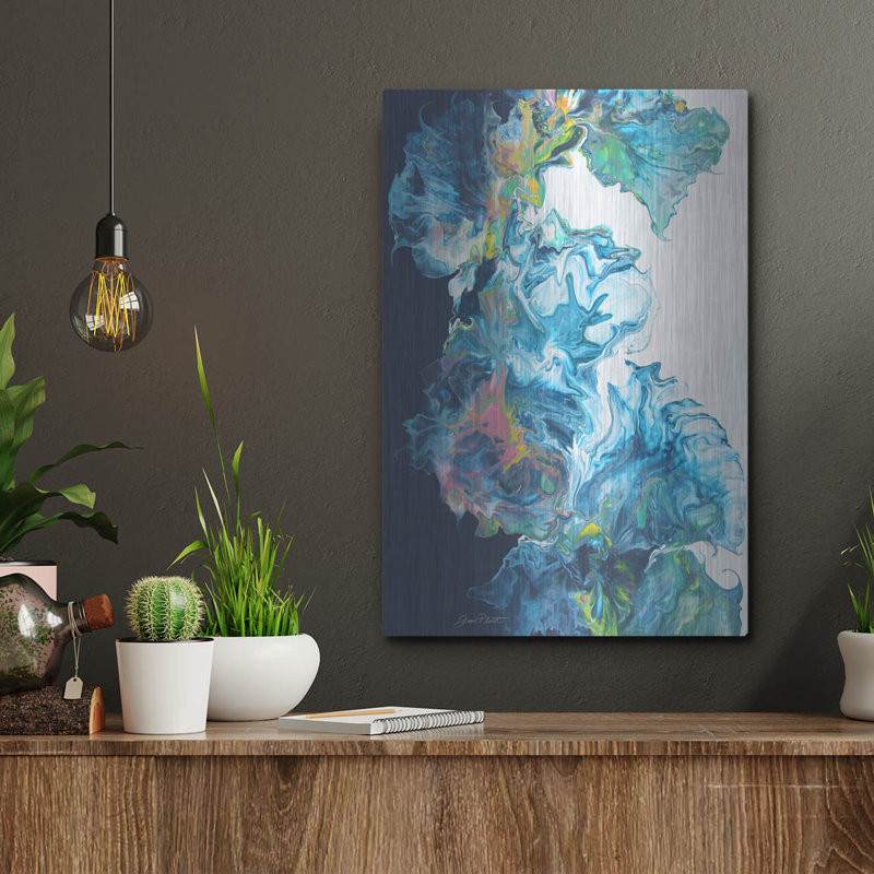  «Blue Fluid Magic» par Jean Plout, art mural en métal, 12 po x 16 po, H 16 po x l 12 po