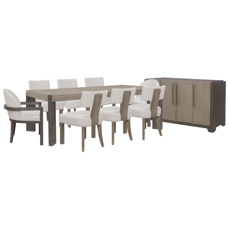 Table de salle à manger à pieds Inzillo avec 6 chaises de salle à manger Klismos, 10 pièces: table, 8 chaises, buffet