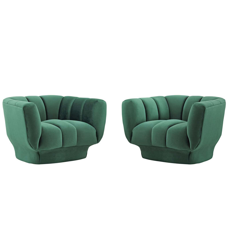 Entertain Vertical Channel Tufted Performance Velvet Armchair, Green