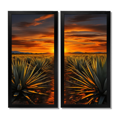 «Orange teint», art mexicain vert Téquila Sunrise - art mexicain encadré, ensemble d'art mural orange