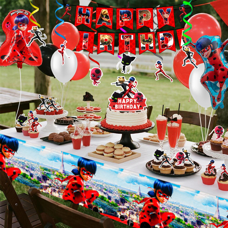 Miraculous Ladybug Party Supplies,35Pcs Miraculous Ladybug Birthday Decorations Set