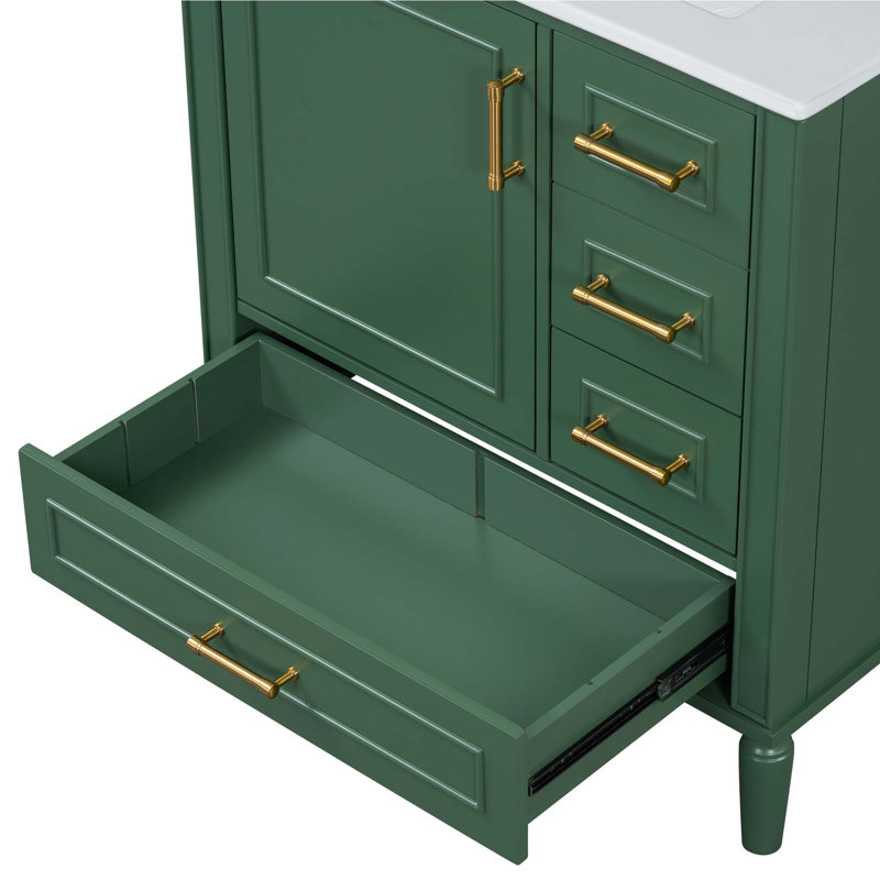 Traditional 30"  Bathroom Vanity Set, Floor Standing, With Three Drawers, Soft Close Doors, With Long Gold Metal Handles - Perfect For Small Bathrooms