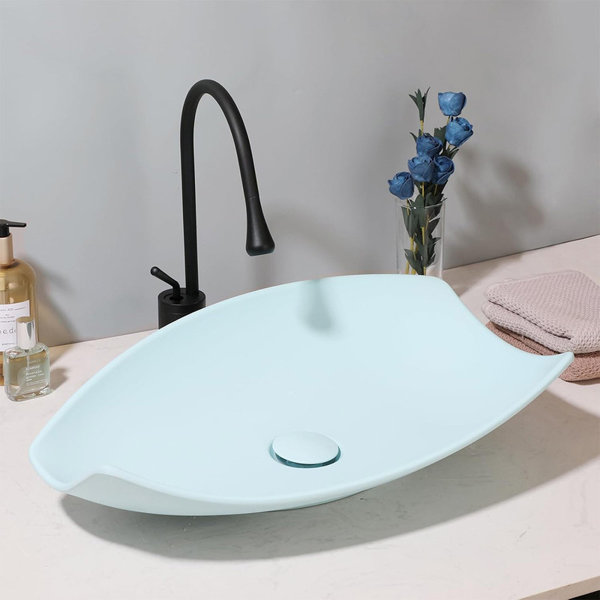 Minoky 21 Inch Stone Resin Bathroom Sink with High Arc Faucet and Pop ...