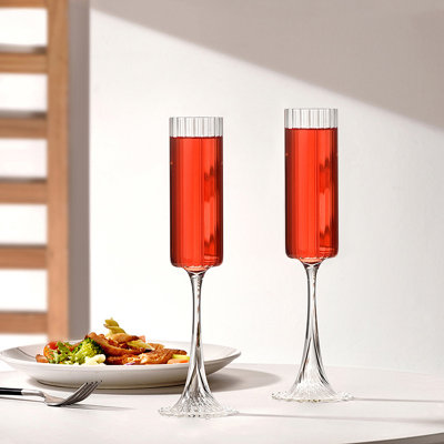 Ribbed Champagne Flutes Glasses Set of 2, Elegant Champagne Glasses, Wedding Gifts