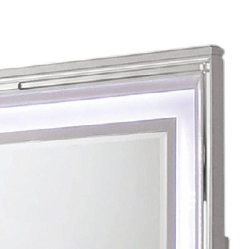 Miroir de commode Lin avec lumières DEL, cadre en bois massif blanc 47 pouces
