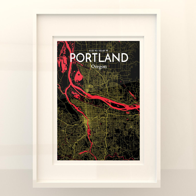 Portland City Map In Contrast - No Frame Print, 24cm H x 18cm W x 0.05cm D