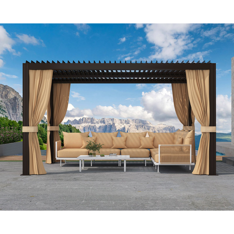 Pergola à persiennes mauve 10 pi x 13 pi avec filet et rideaux