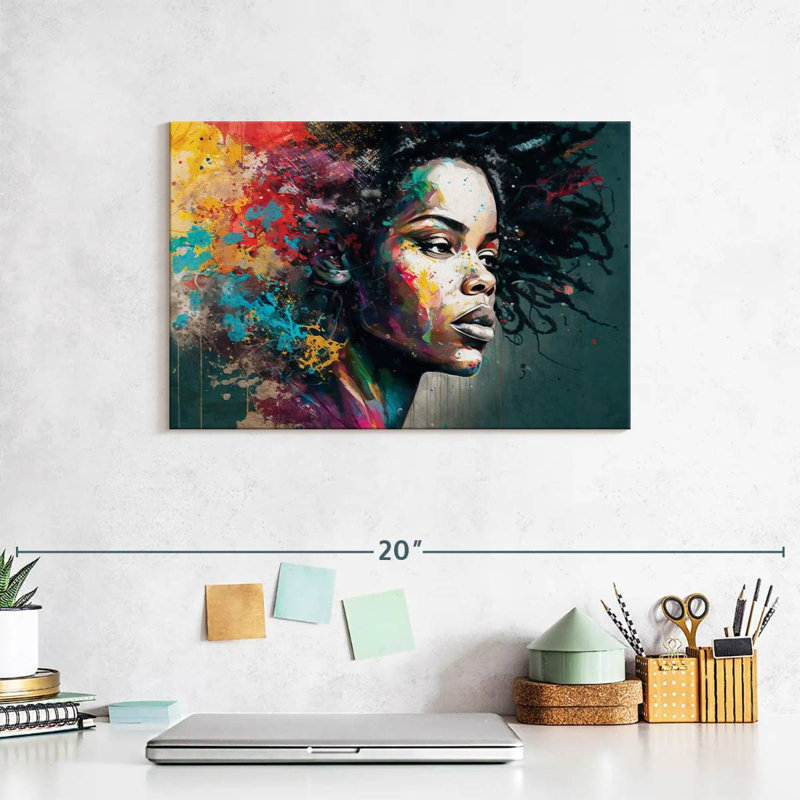 Femme africaine vibrante sur toile, H 8 po x l 12 po x P 1 po