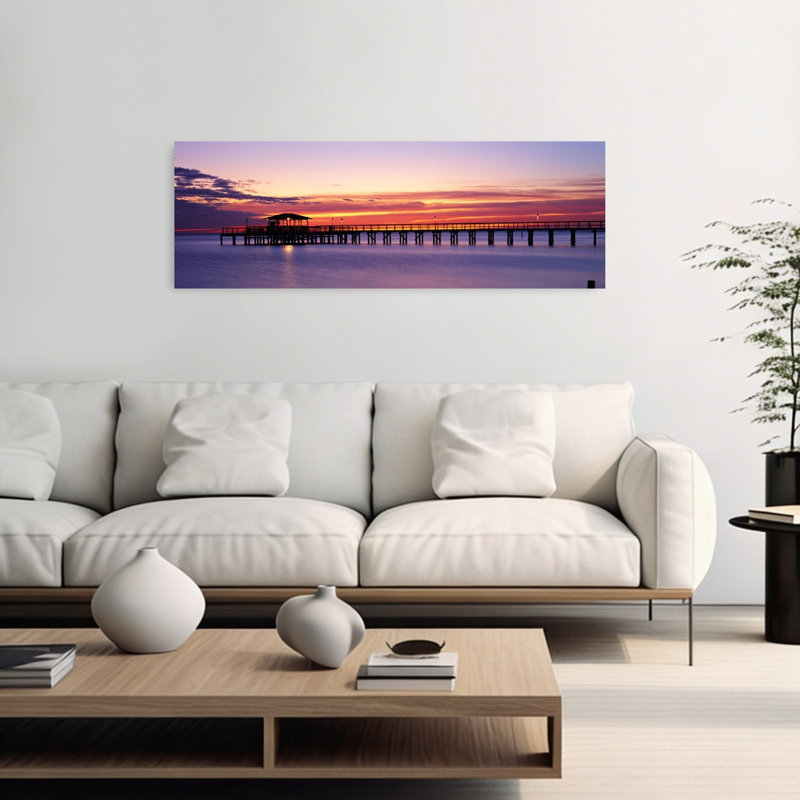 Coucher de soleil, art mural Pier, H 16 po x l 48 po