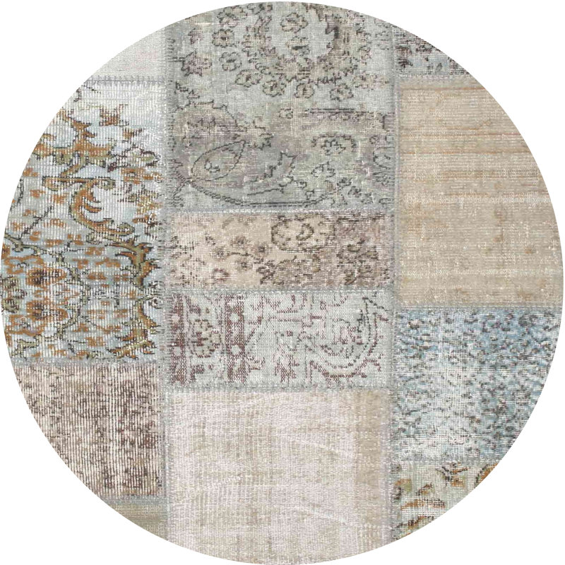 Laine tissée à la machine abstraite contemporaine et gris polyester/bleu/brun Tapis décoratif, Rond 4 pi