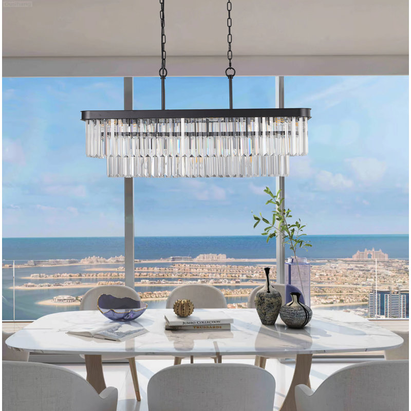 Lustre rectangulaire moderne en cristal Modern Industrial, Matte Black