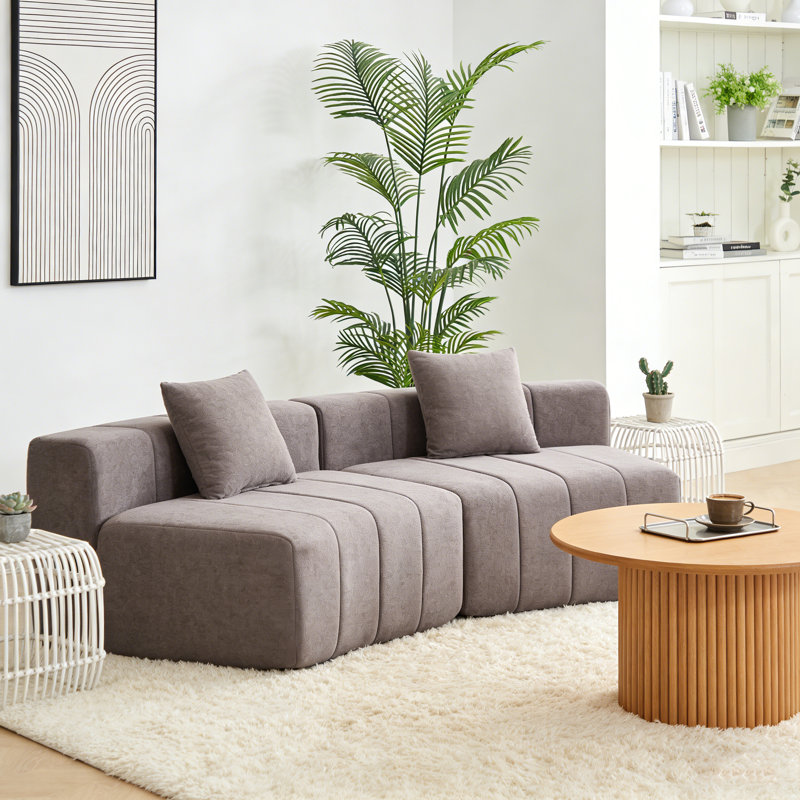 Canapé modulaire courbé Chenille, Gris