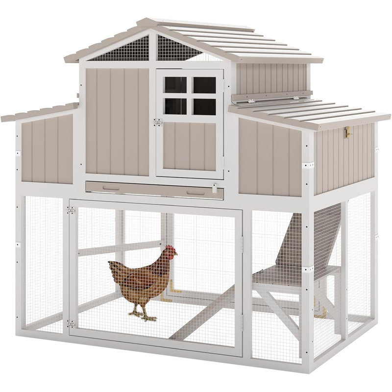Large Wooden Chicken Coop Hen House(Grey), Grey