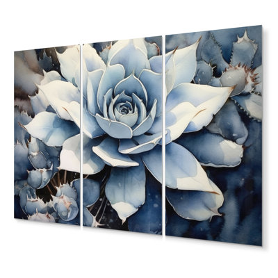 Blue White Cactus Minimal Collage I - Floral Metal Art Print Set