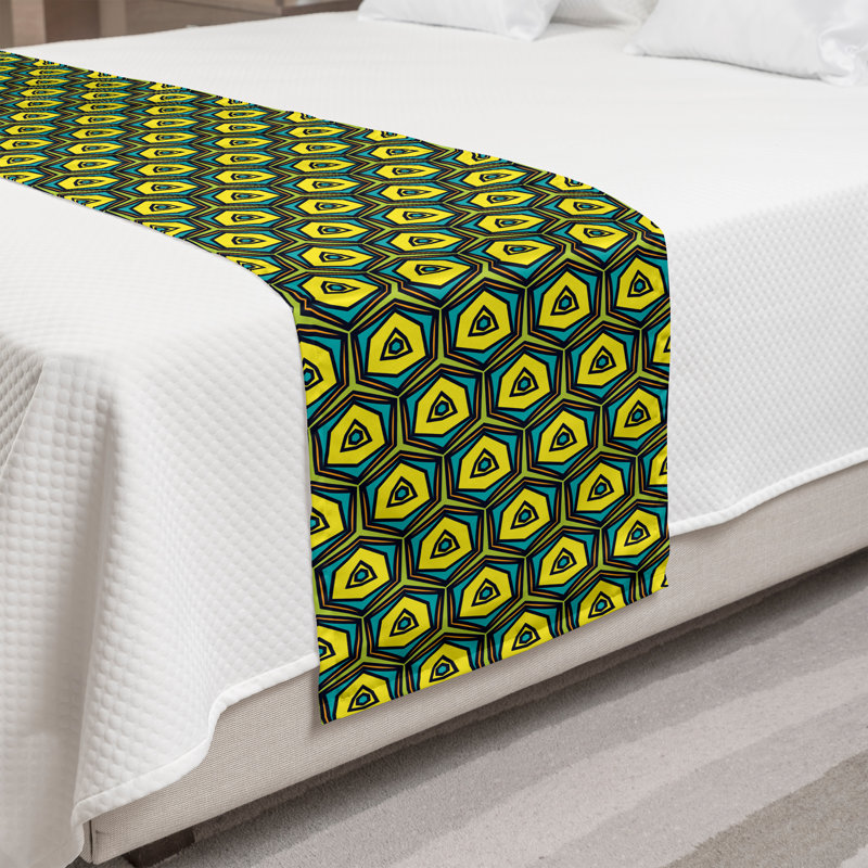 Ambesonne Yellow and Green Bed Runner Vintage Hexagons Green Yellow Green, King