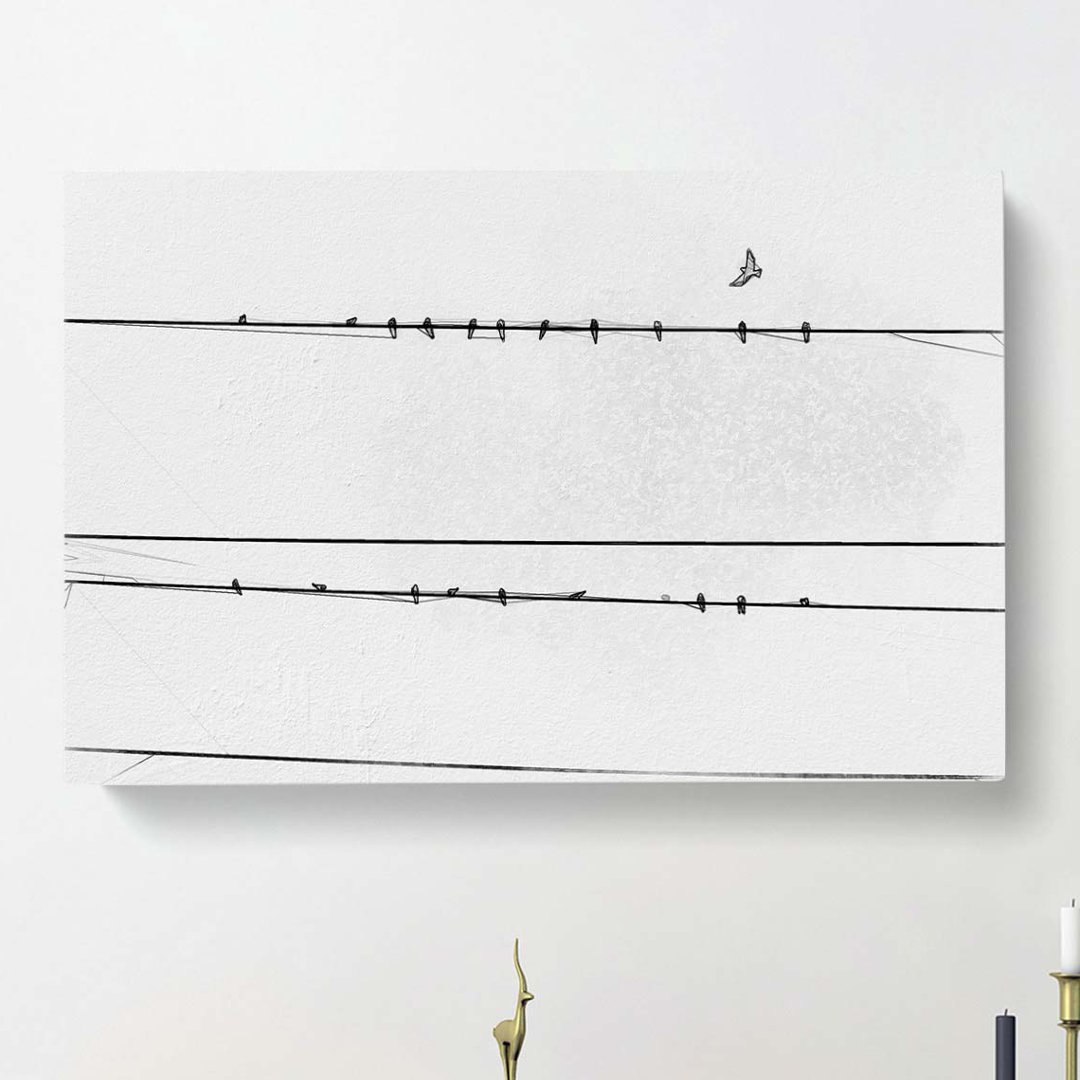 Birds on a Wire in Abstract - Wrapped Canvas Graphic Art Print