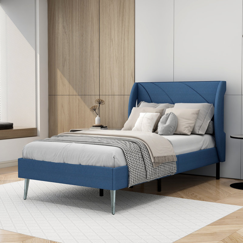 Lit plateforme Ikai, Simple, Bleu marine