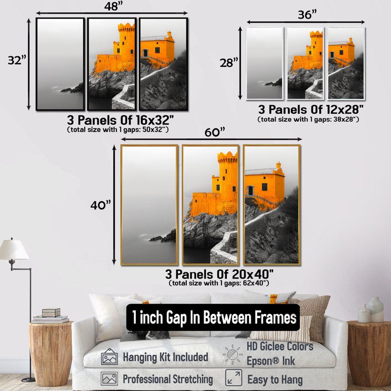 Ensemble d'art mural «Fortress I» - Fortress, H 40 po x l 60 po x P 1 po, Toile avec cadre flottant noir