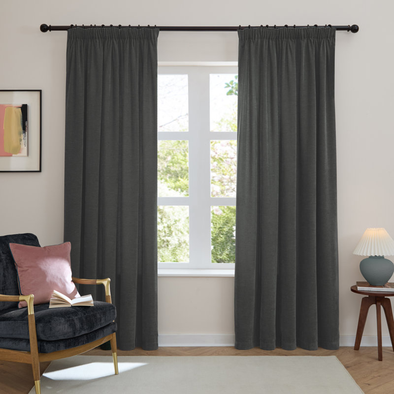 Soft Chenille Blackout Curtain Panel Pair, 229cm Width x 229cm Drop, Grey