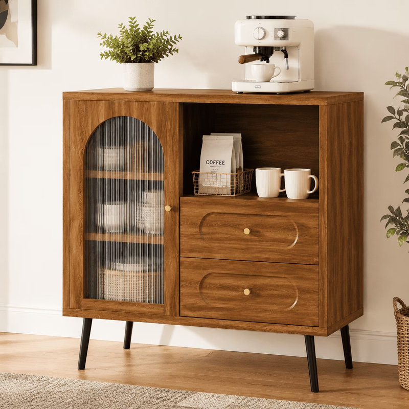 Buffet 31,5 ", armoire de rangement pour la cuisine, armoire décorative avec 2 tiroirs, 4 tablettes et 1 porte en acrylique