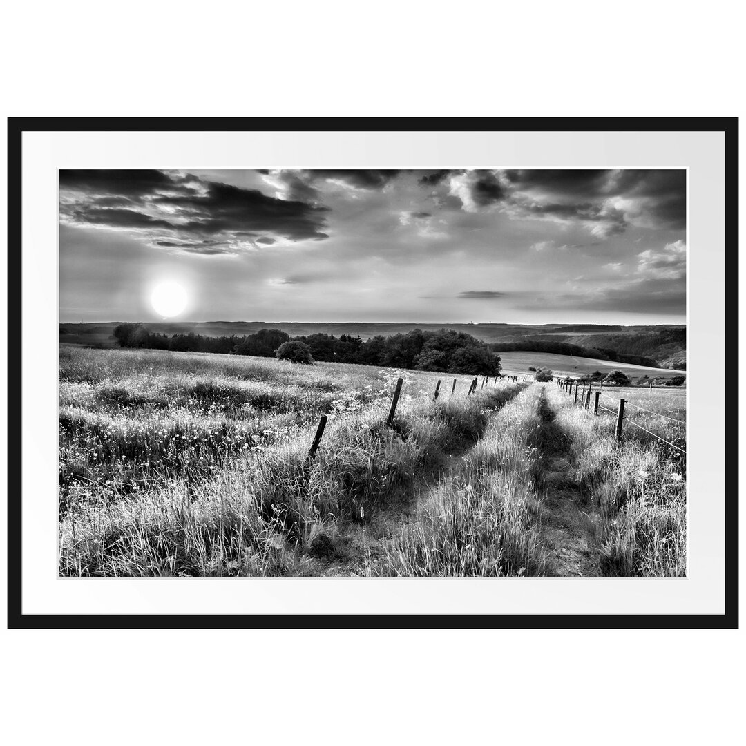 Gerahmtes Poster Bergwiese im Sonnenaufgang