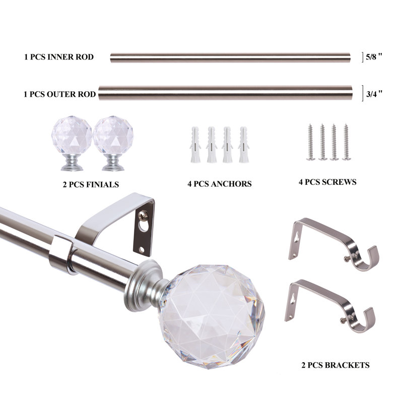 Tringle à rideaux simple réglable Marun x 0,75 po de largeur totale Marun, 28" - 48", Chrome
