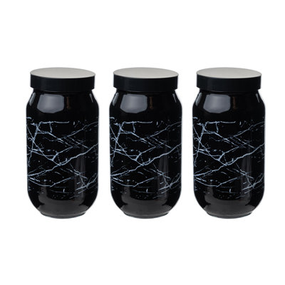 Ensemble de pots en verre 3 pièces Elegant, 3,8 x 7,5 x 3,8 po Capacité de 33,8 oz liq. Chacune | Verre 100% sans BPA pour le rangement des aliments | Élégant décor de cuisine et de maison, ne va pas au lave-vaisselle ni au micro-ondes